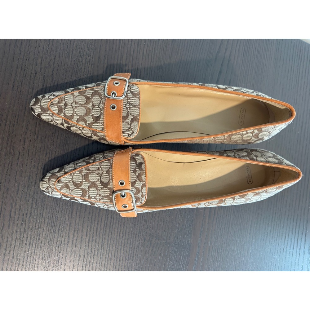 Coach Signature Monogram Pointed Toe Pumps Womens 9B Brown Buckle Detail Heels - Picture 8 of 10